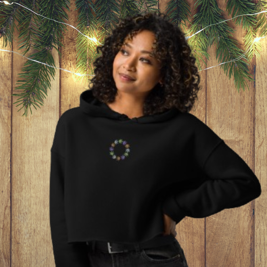 Crop Hoodie Sweatshirt Embroidered with Harvest Design - Image 7