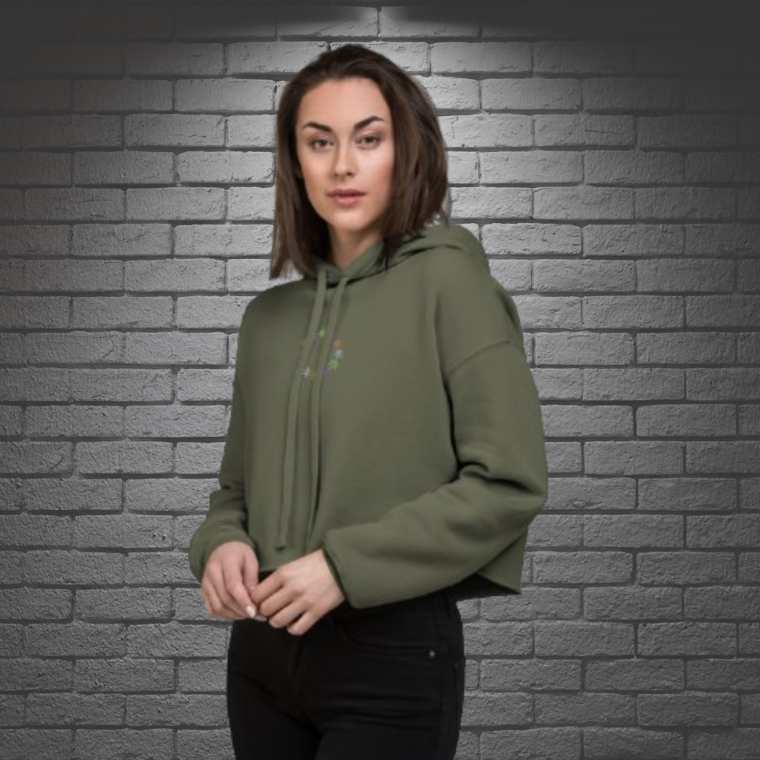 Crop Hoodie Sweatshirt Embroidered with Harvest Design - Image 6