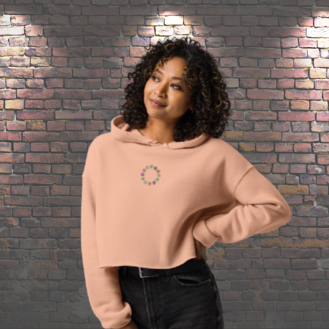 Crop Hoodie Sweatshirt Embroidered with Harvest Design - Image 3