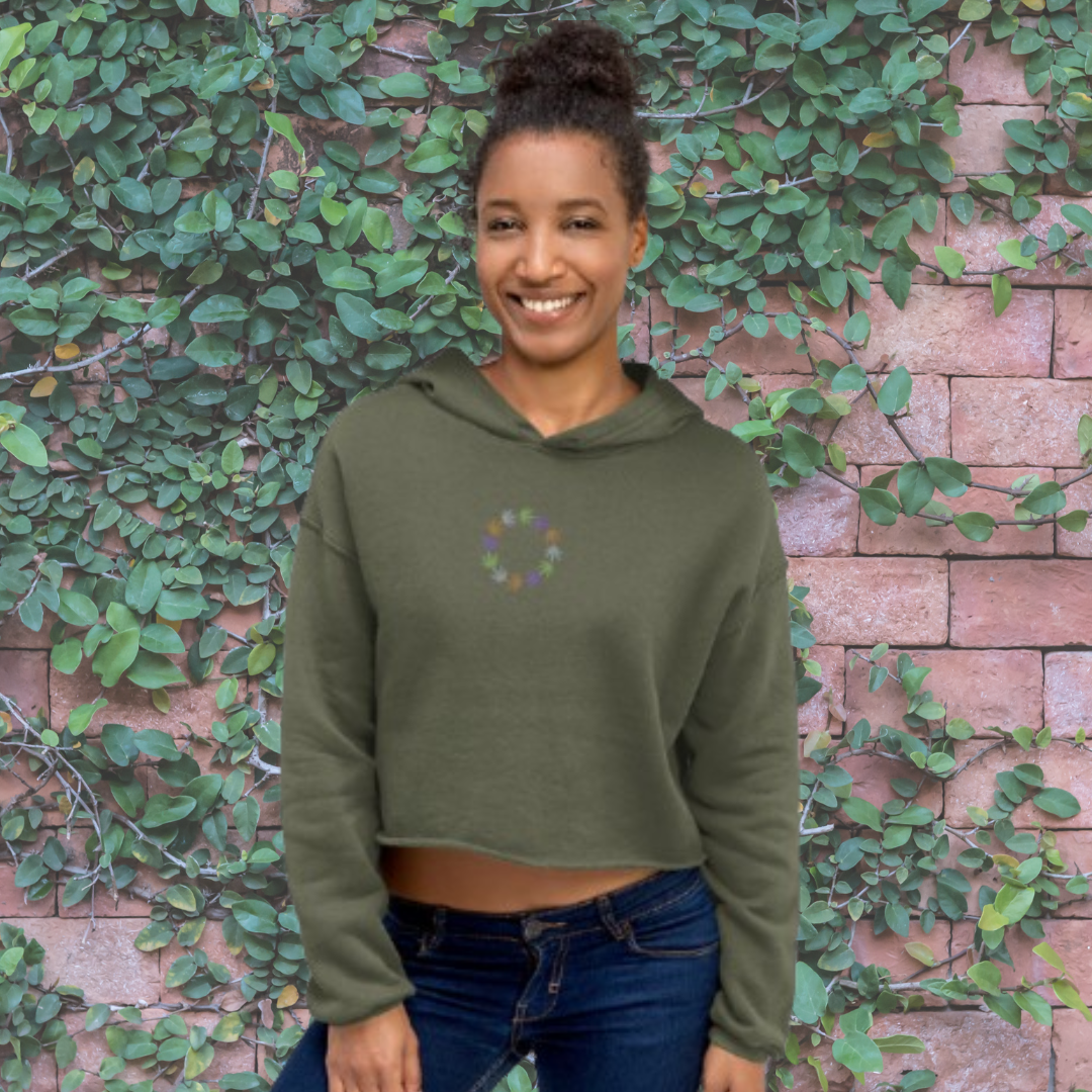 Crop Hoodie Sweatshirt Embroidered with Harvest Design - Image 4
