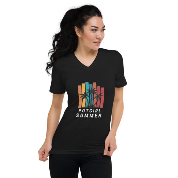 Pot Girl Summer V-Neck Tee – Unisex Stoner Aesthetic Streetwear black t-shirt - Image 5