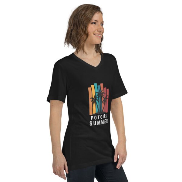 Pot Girl Summer V-Neck Tee – Unisex Stoner Aesthetic Streetwear black t-shirt - Image 6